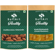 Deals, Discounts & Offers on Food and Health - [Pre Book] Soft Art Healthy Californian Badam Gold Kishmish (500g Each) Gold Raisins, Almonds(2 x 500 g)