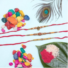 Deals, Discounts & Offers on  - pramonitaDesigner Rakhi, Chawal Roli Pack Set(3 rakhi, 1 chawal roli)