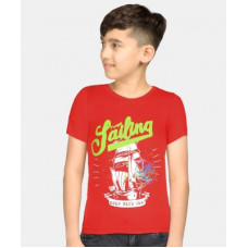 Deals, Discounts & Offers on  - [Size 5- 6Y] PROVOGUEBoys Printed Pure Cotton T Shirt(Red, Pack of 1)