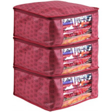 Deals, Discounts & Offers on  - PRETTY KRAFTS Saree Cover Set of 3 Prints Big Size Wardrobe Organiser/Cloth Cover F1284_Maroon3_A(Maroon)