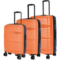 Deals, Discounts & Offers on  - NASHER MILESHard Body Set of 3 Luggage - Nicobar Hard-Sided Dual Tone Polypropylene Luggage Set of 3 Orange and Blue Trolley Bags (55, 65 & 75 cm) - Orange