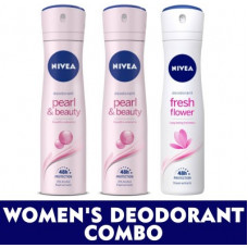 Deals, Discounts & Offers on  - NIVEA Women Deodorant Combo, Pearl & Beauty and Fresh Flower, 150 ml each Deodorant Spray - For Women(450 ml, Pack of 3)