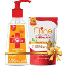 Deals, Discounts & Offers on  - niine Gel based Pump with Goodness of Neem and Turmeric, 70% Alcohol, 500 ml Pump + 180 ml Hand Wash Refill (Combo Pack) Hand Sanitizer Pump + Refill(680 ml)