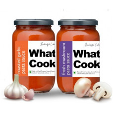 Deals, Discounts & Offers on Food and Health - What's Cooking Super Saver Combo Fresh Mushroom Pasta Sauce & Roasted Garlic Pasta Sauce (Homemade, Gourmet, Ready to Cook) 300ml Each (Pack of 2) Sauce(600 ml)