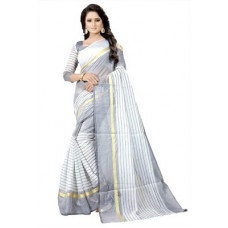 Deals, Discounts & Offers on  - ClothfabStriped Bollywood Cotton Silk Saree(White)
