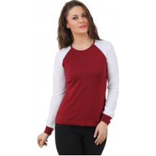 Deals, Discounts & Offers on Laptops - [Size L] TEXCOCasual Full Sleeve Color Block Women White, Maroon Top