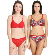 Deals, Discounts & Offers on  - M A NATURAL BEAUTYBra & Panty Set Printed Red Lingerie Set