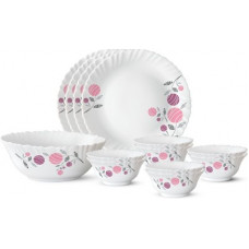 Deals, Discounts & Offers on  - Larah by Borosil Pack of 13 Opalware Dahlia Dinner Set(Microwave Safe)