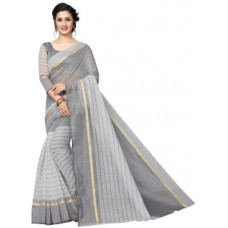 Deals, Discounts & Offers on  - AshvmeghStriped Guntur Cotton Linen Blend Saree(Grey)