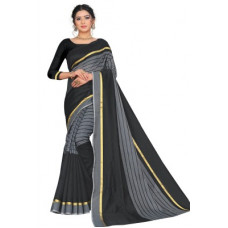Deals, Discounts & Offers on  - UpLevelBucketStriped Daily Wear Cotton Blend, Cotton Silk Saree(Black)