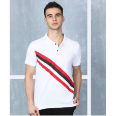 Deals, Discounts & Offers on  - [Size M] M7 By MetronautStriped Men Polo Neck White T-Shirt