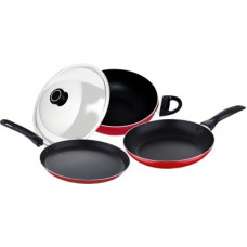 Deals, Discounts & Offers on Cookware - Wellberg Essential Press Aluminium Cookware set With Steel Lid, Red, WBIN-2482 Cookware Set(Aluminium, 4 - Piece)
