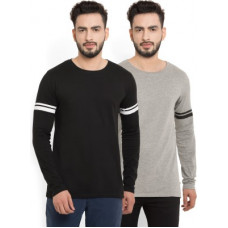 Deals, Discounts & Offers on  - [Size L] BillionPerfectFit Solid Men Round or Crew Black, Grey T-Shirt(Pack of 2)
