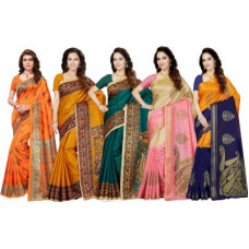 Deals, Discounts & Offers on  - IshinGraphic Print Mysore Poly Silk Saree(Pack of 5, Multicolor)