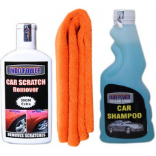 Deals, Discounts & Offers on  - INDOPOWER CAR SHAMPOO 250ml + 1PC CAR MICROFIBER CLOTH ORANGE+ scratch remover 100gm. CW226 Vehicle Interior Cleaner(350 g)