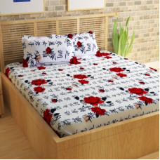 Deals, Discounts & Offers on  - Bedspun 152 TC Cotton Double Floral Bedsheet(Pack of 1, White)