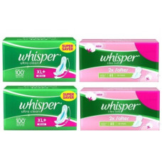 Deals, Discounts & Offers on  - Whisper Ultra Clean & Ultra Soft 30+30+30+30 Pad Sanitary Pad(Pack of 4)