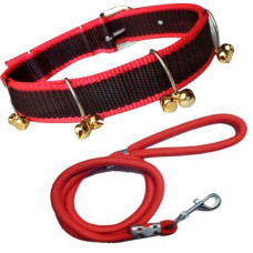 Deals, Discounts & Offers on  - BODY BUILDING Good Quality Dog Belt Combo of Red Black Ghungroo Collar with Red Lead 1.5m Lengthy Dog Collar & Leash(Medium, Multi-color)
