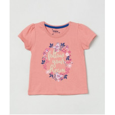 Deals, Discounts & Offers on  - [Size 6-12M] MAXGirls Printed Pure Cotton T Shirt(Orange, Pack of 1)