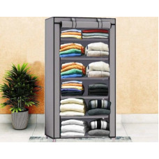 Deals, Discounts & Offers on Furniture - Sasimo 1-Door 6-Shelf Fabric Collapsible Carbon Steel Collapsible Wardrobe(Finish Color - Grey)