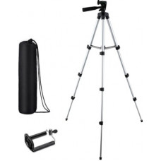 Deals, Discounts & Offers on Electronics - KBOOM Camera 3110 Tripod Stand Mobile Phone Mini Portable Aluminum Tripod with Mobile Phone holder Tripod(Silver, Black, Supports Up to 1500 g)