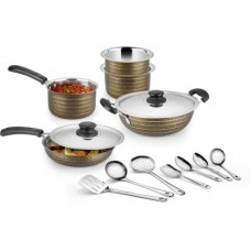 Deals, Discounts & Offers on Cookware - Ideale Golden Brown Texture 14 Pcs Cookware Set With Induction Bottom Induction Bottom Cookware Set(Stainless Steel, 14 - Piece)