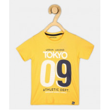 Deals, Discounts & Offers on  - [Size 8-9Y] PROVOGUEBoys Printed Pure Cotton T Shirt(Yellow, Pack of 1)