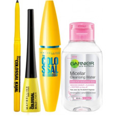 Deals, Discounts & Offers on  - MAYBELLINE NEW YORK Sara's Eye Makeup Favourites ( Colossal Kajal, Colosal Bold Liner and Colossal Waterproof Mascara with Micellar 50ml Free )(Black, 144.3 g)