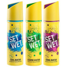 Deals, Discounts & Offers on  - SET WET Cool, Charm and Swag Avatar Deodorant Spray - For Men(450 ml, Pack of 3)