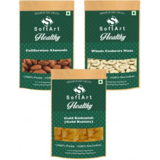 Deals, Discounts & Offers on Food and Health - Soft Art Californian Almonds , Whole Cashews Nuts & Gold Kishmish (Gold Raisins) (250g Each) Vaccum Pack Almonds, Cashews, Raisins(3 x 250 g)