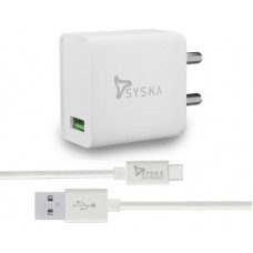 Deals, Discounts & Offers on Mobile Accessories - Syska QC3TC-01-WH 18 W 3 A Mobile Charger with Detachable Cable(White)