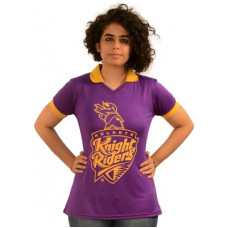 Deals, Discounts & Offers on  - [Size L] KOLKATA KNIGHT RIDERSPrinted Women Polo Neck Purple, Yellow T-Shirt