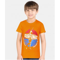 Deals, Discounts & Offers on  - [Size 4- 9Y] PROVOGUEBoys Printed Pure Cotton T Shirt(Orange, Pack of 1)
