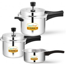 Deals, Discounts & Offers on Cookware - Greenchef Coral pressure cooker Combo 5 L, 3 L, 2 L Pressure Cooker(Aluminium)