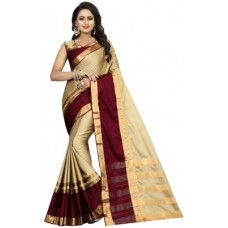Deals, Discounts & Offers on  - VILLAGIUSStriped Dharmavaram Cotton Silk Saree(Magenta, Beige)