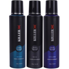 Deals, Discounts & Offers on  - KILLER OCEAN-WAVE-CYCLONE Deodorant Spray - For Men(450 ml, Pack of 3)