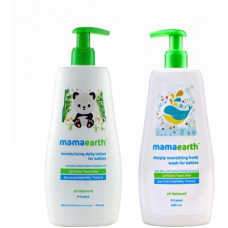 Deals, Discounts & Offers on Baby Care - MamaEarth Deeply Nourishing Body Wash For Babies 400ml + Moisturizing Daily Lotion For Babies 400 ml(White)