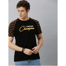 Deals, Discounts & Offers on  - [Size S] HERE&NOWPrinted Men Round Neck Black T-Shirt
