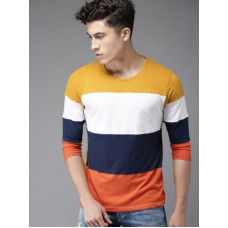 Deals, Discounts & Offers on  - [Size S, M] HERE&NOWColor Block Men Round Neck Yellow T-Shirt