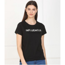 Deals, Discounts & Offers on  - [Size XL] PROVOGUEPrinted Women Round Neck Black T-Shirt