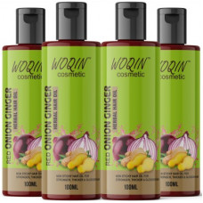 Deals, Discounts & Offers on  - WOQIN Onion Ginger Oil Non Sticky Hair Oil For Stronger Thicker & Glossier Hair Oil-Pack of-(4*100 ml)- Hair Oil(400)