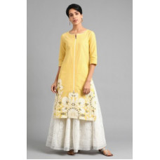 Deals, Discounts & Offers on  - [Size S, M] WWomen Printed Cotton Blend Straight Kurta(Yellow)