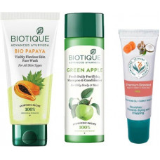 Deals, Discounts & Offers on  - BIOTIQUE Youthfull Skin Care Pack - Papaya Face Wash, Green Apple Fresh Daily PuriFying shampoo & Conditioner(3 Items in the set)