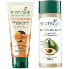 Deals, Discounts & Offers on  - BIOTIQUE EverGreen Skin Care Pack - Bio Honey Gel Face Wash100ml, Bio Avocado Body Massage Oil 200ML(1 Items in the set)