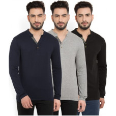 Deals, Discounts & Offers on  - [Size S] BillionPerfectFit Solid Men Henley Multicolor T-Shirt(Pack of 3)