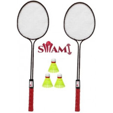Deals, Discounts & Offers on Auto & Sports - Swami Double Shaft Badminton Racket Set Of 2 Piece With 3 Piece Plastic Shuttle Badminton Kit
