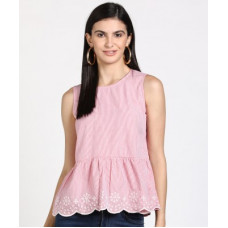Deals, Discounts & Offers on Laptops - [Size XL] PROVOGUECasual No Sleeve Printed, Striped Women White, Pink Top