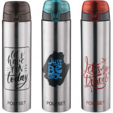 Deals, Discounts & Offers on  - POLYSET by Polyset Plastics Private Limited - India Blaze Fliptop 750ml, Single Wall Steel Bottle , Pack of 3 750 ml Bottle(Pack of 3, Multicolor, Steel)