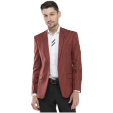 Deals, Discounts & Offers on  - [Size 34, 38, 40] One ClickStriped Single Breasted Party Men Full Sleeve Blazer(Red)