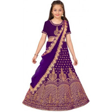 Deals, Discounts & Offers on  - Kedar FabBaby Girls Lehenga Choli Ethnic Wear Embroidered Lehenga, Choli and Dupatta Set(Purple, Pack of 1)